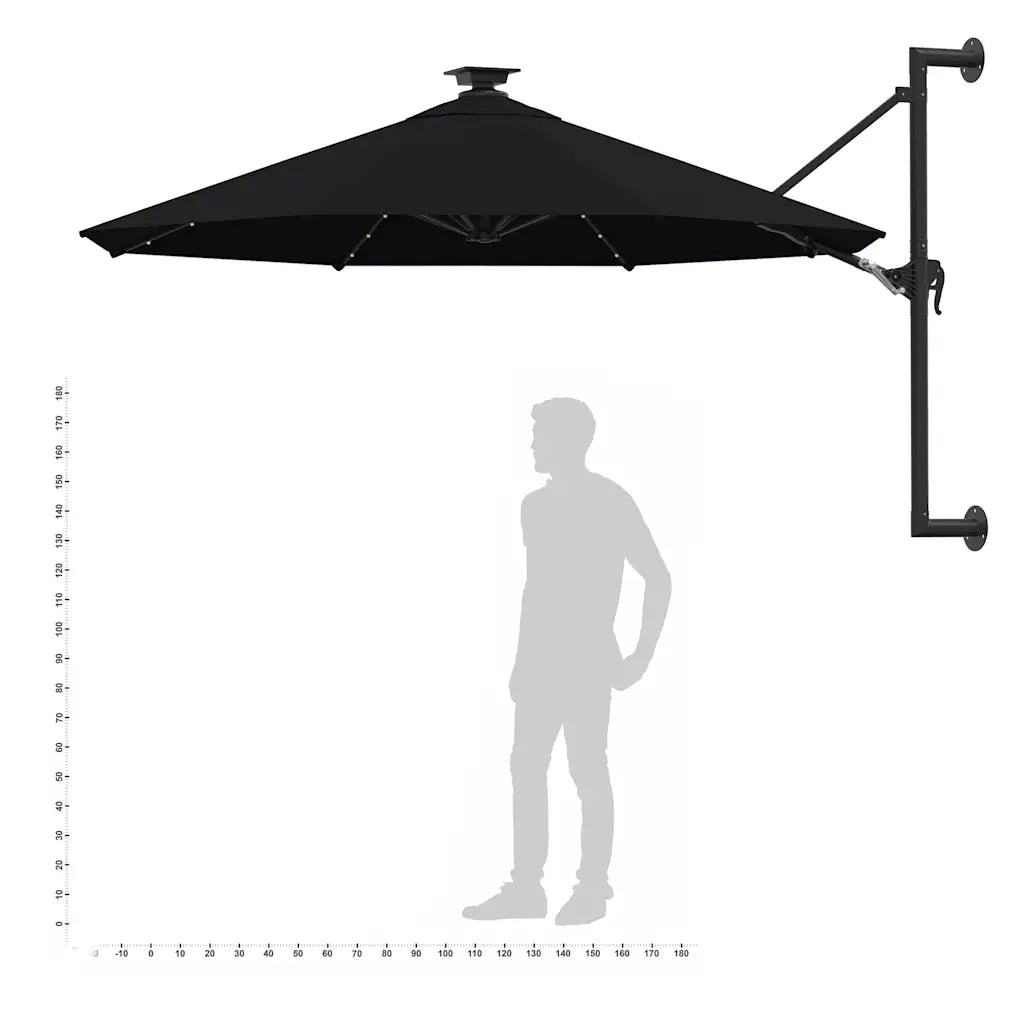 Ombrello | Parasolne da Giardino a Parete con LED 300 cm Nero