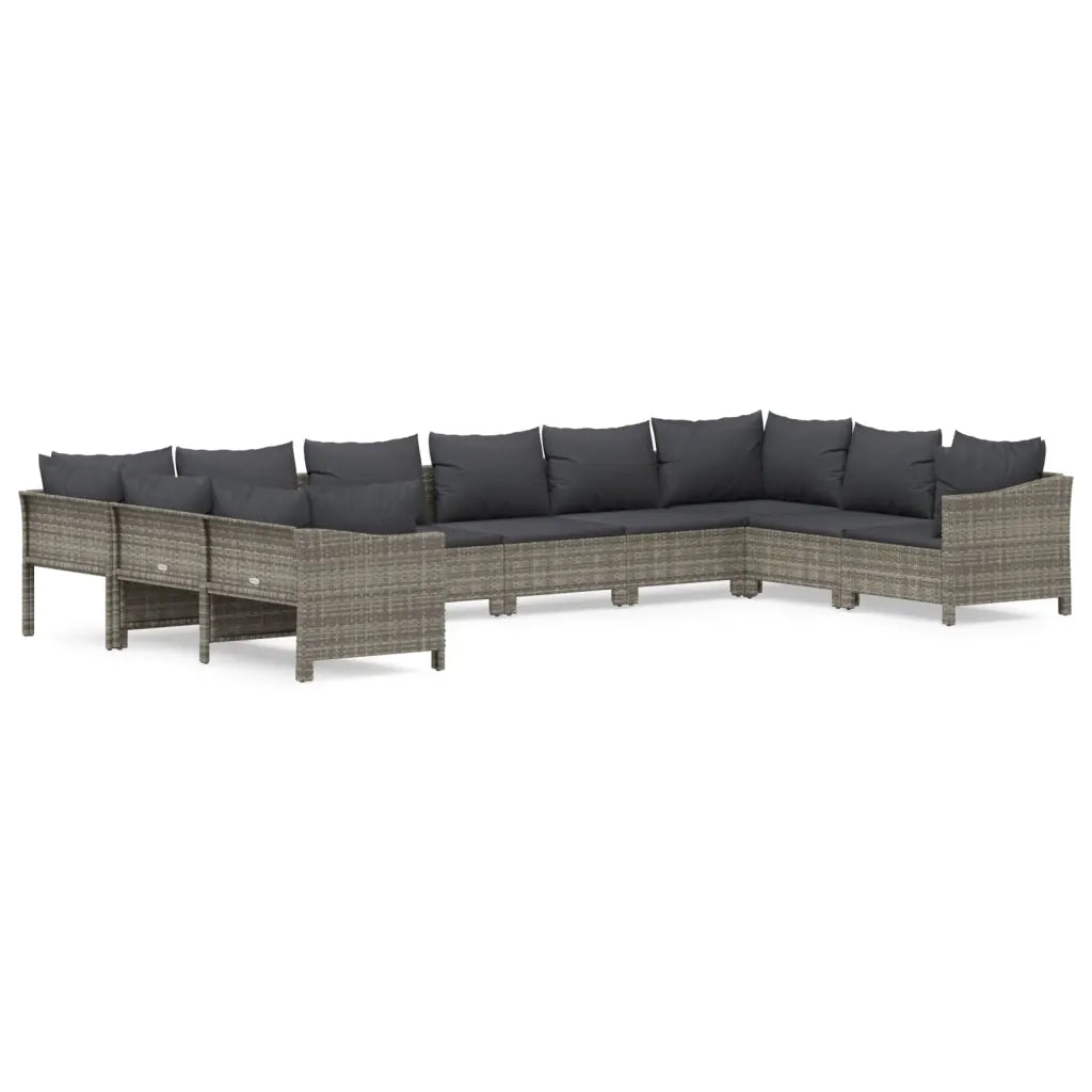 Set Divani da Giardino 10 pz con Cuscini in Polyrattan Grigio 3187306