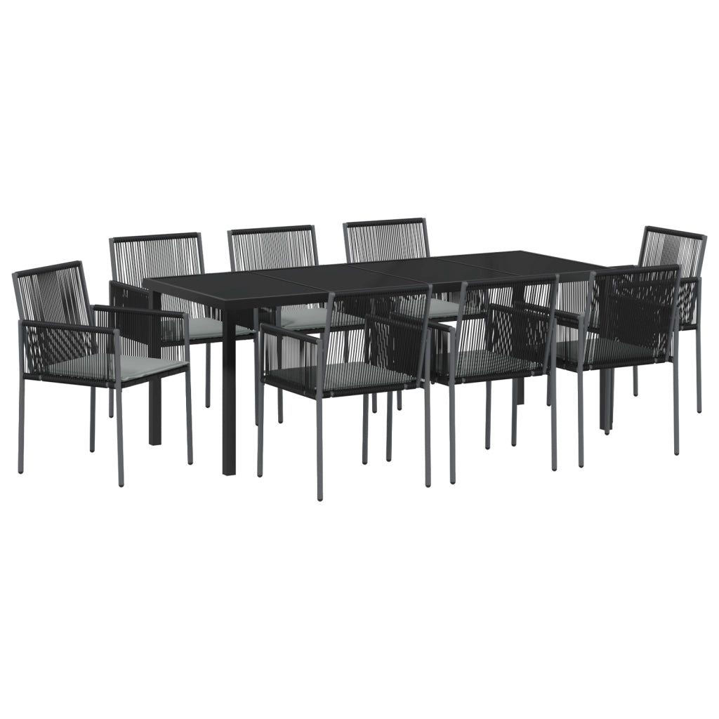 Set da pranzo da giardino in 9 pezzi con cuscini in rattan nero