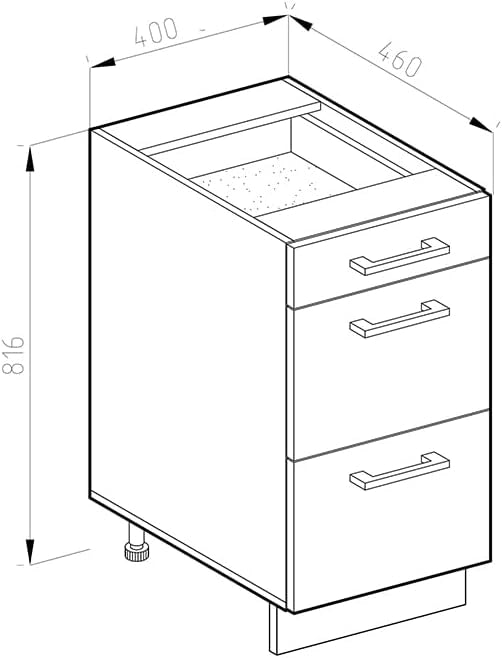 Mobiletto base per cucina R-Line, Bianco lucido, 40 cm con cassetti PL Marmo, per la libera combinazione all'interno di sistemi cucina modulari