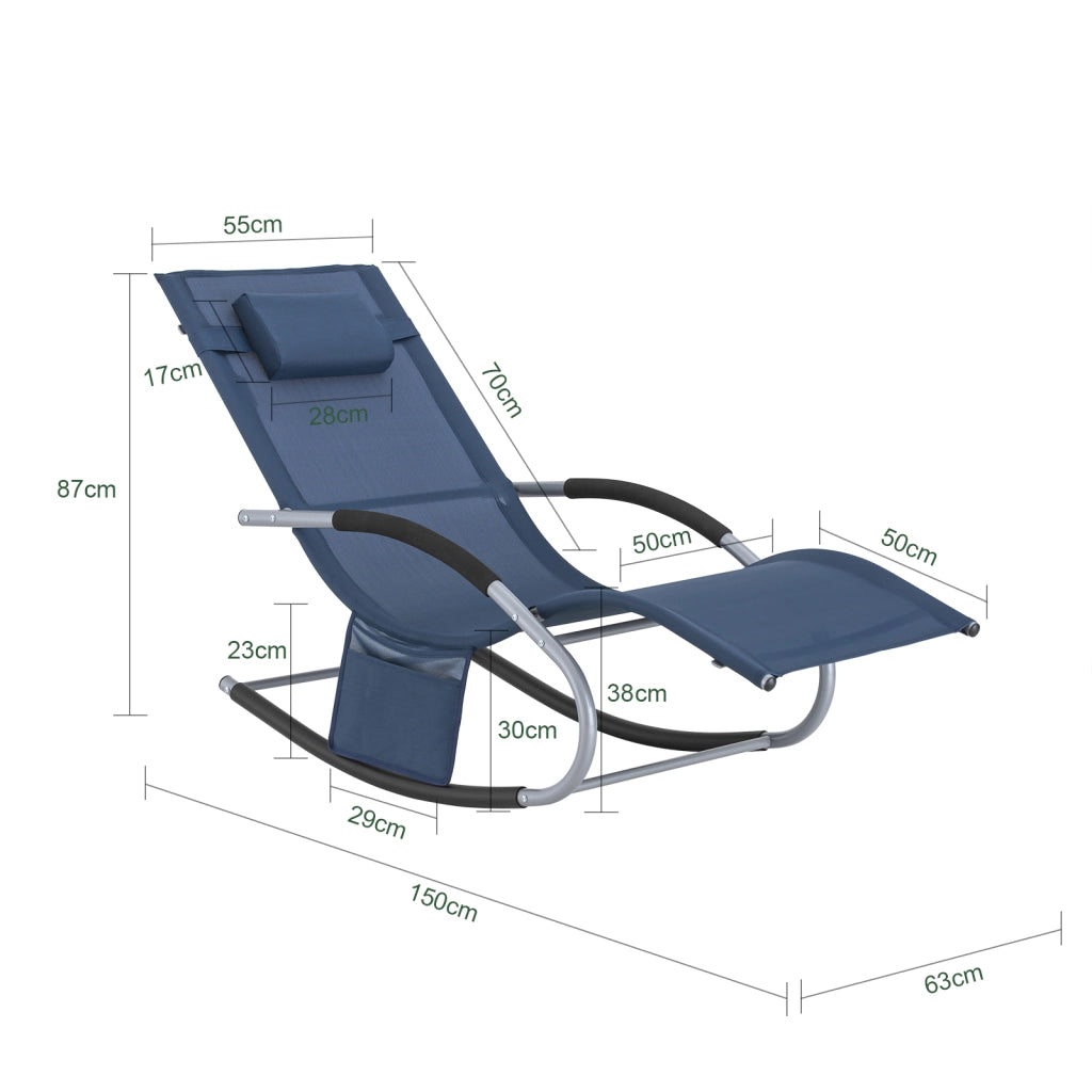 SoBuy Lettino Sdraio da Giardino a Dondolo - Sedia a Dondolo da Esterno in Textilene Blu Navy con Telaio in Metallo, 150x63x87cm, Lettino Prendisole per Terrazza, Piscina, Patio, OGS28-NB