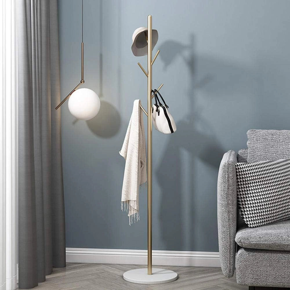 Appendiabiti in Ottone Anticato con 8 Ganci, Design ad Albero, Appendiabiti Indipendente con Base in Marmo, Supporto per Cappotti, Cappelli, Sciarpe e Vestiti
