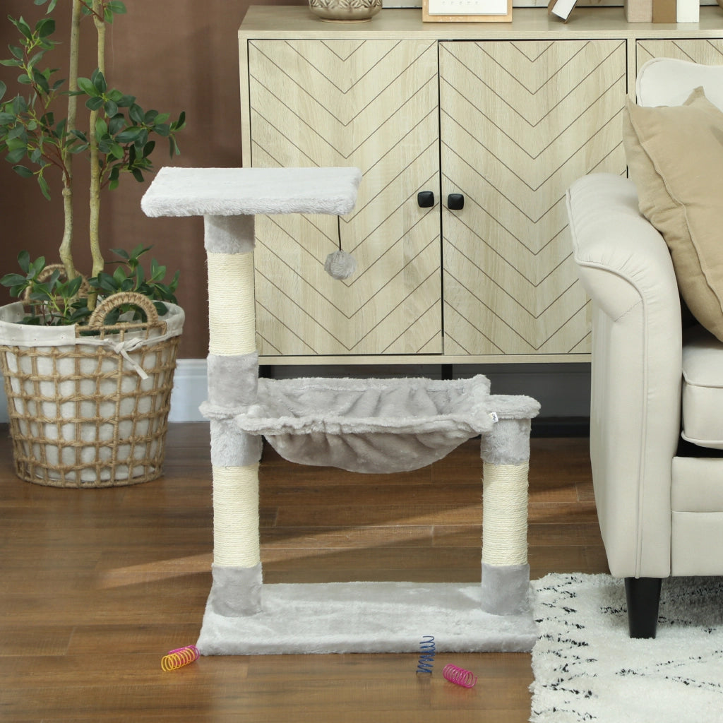 Arbre ¨¤ chat con 3 griffoirs sisal plateforme hamac ¨C zephmum ¨C 50x26x70 cm grigio