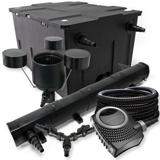 Set Filtro 60.000l Chiarificatore laghetto 72W Pompa NEO8000 70W Tubo 25m Skimmer