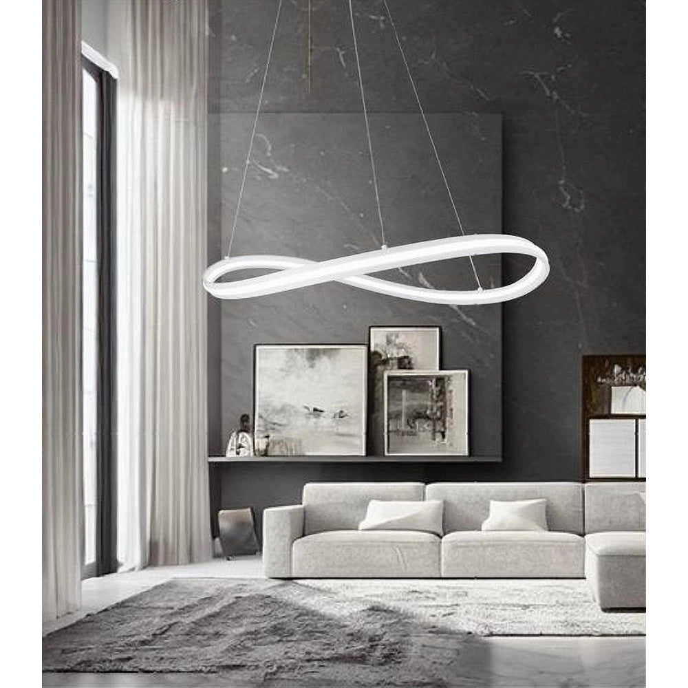 Trade Shop - Lampadario Led Moderno A Fiocco 100w Lampada A Sospensione Luce 6500k 70cm Bianco 33382 -