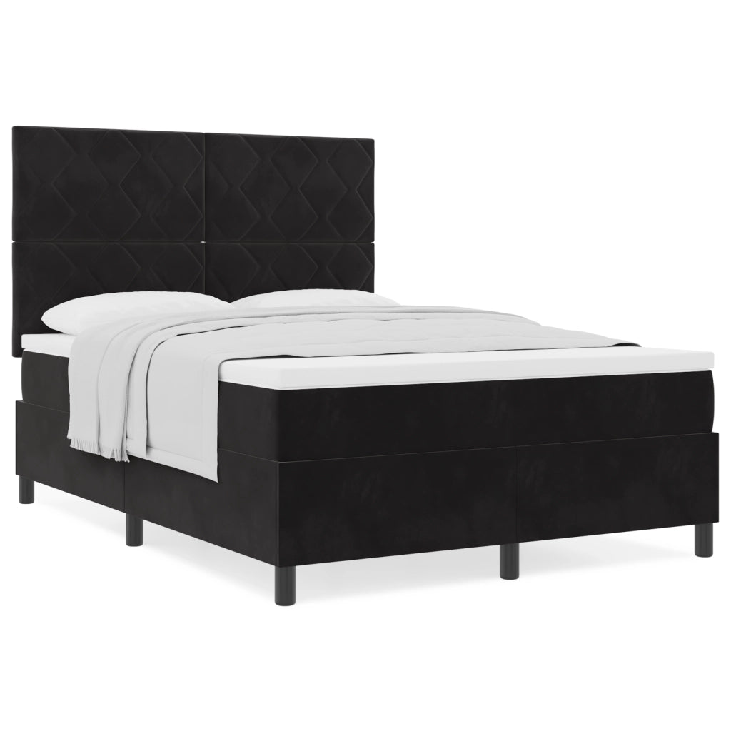 Letto con rete a molle e materasso Nero 140x200 cm Velluto