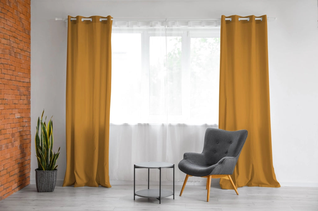 Tenda Semioscurante 140 x 290 Cm Moderne Con Occhielli  Ocra - 2 Tende