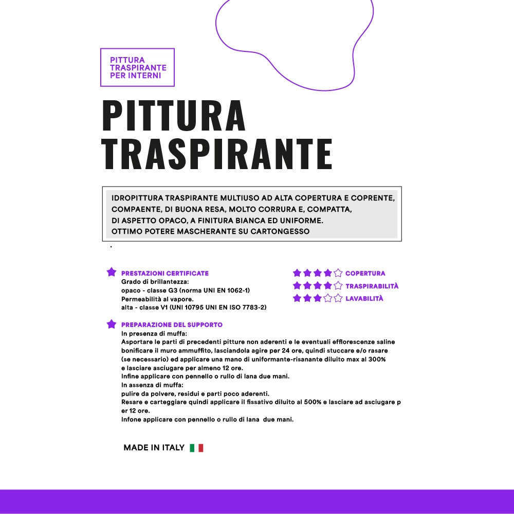 Idropittura traspirante semi lavabile alta copertura opaca finitura bianca *** formato 4 lt, confezione 1