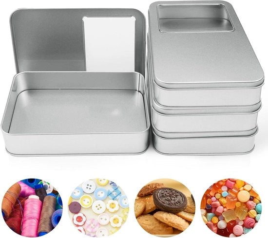 Organizzatore metallico con coperchio - scatola di conservazione con coperchio a finestra - organizzatore argenteo - per casa e caramelle - 16 x 11 x 35 cm.