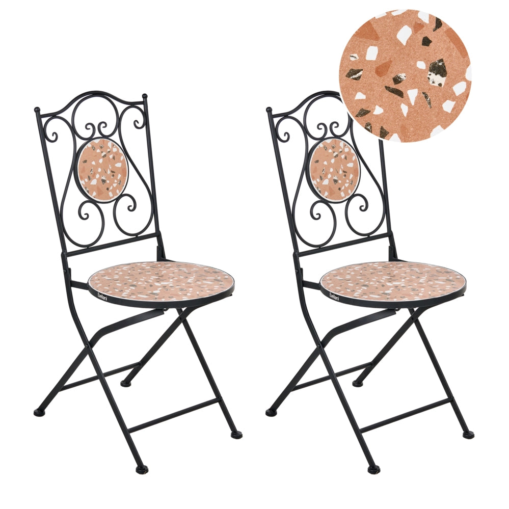 Set di 2 sedie da giardino in metallo nero con struttura in ferro e motivo effetto terrazzo stile vintage da esterno