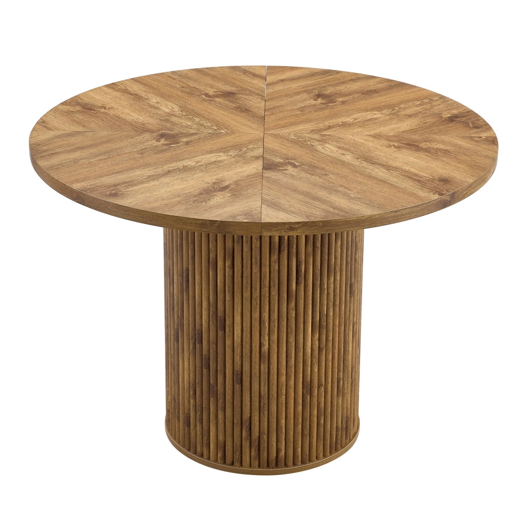 Tavolo da pranzo rotondo 100 cm in MDF e metallo; effetto legno; con vano contenitore