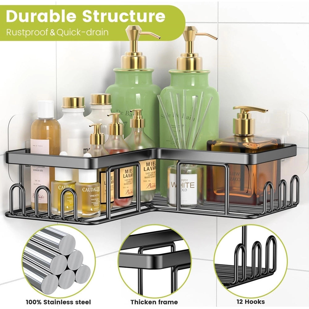 Trade Shop - Set 4pz Mensole Portaoggetti Angolari Portasapone In Acciaio Autoadesivo Per Bagno Doccia -