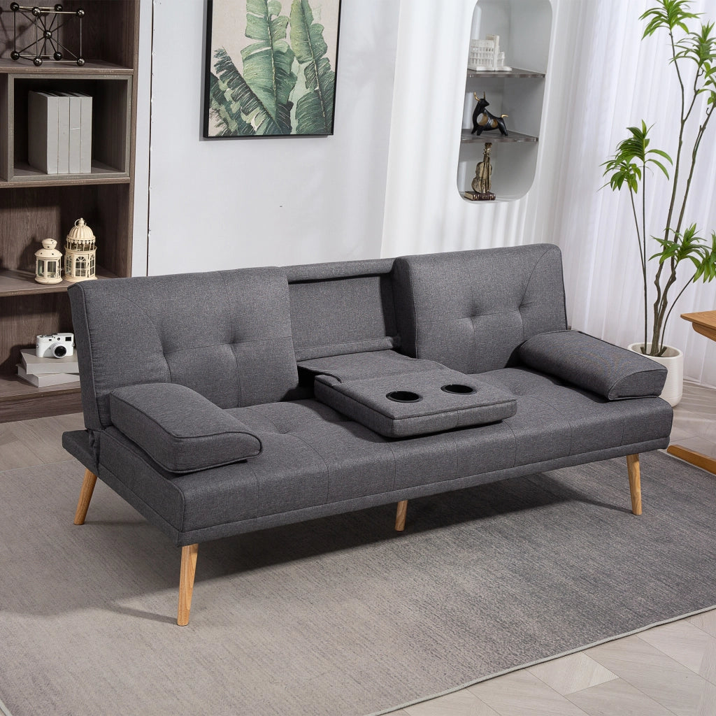 Divano letto 3 posti in tessuto grigio ¨C Zephmum ¨C 2 cuscini