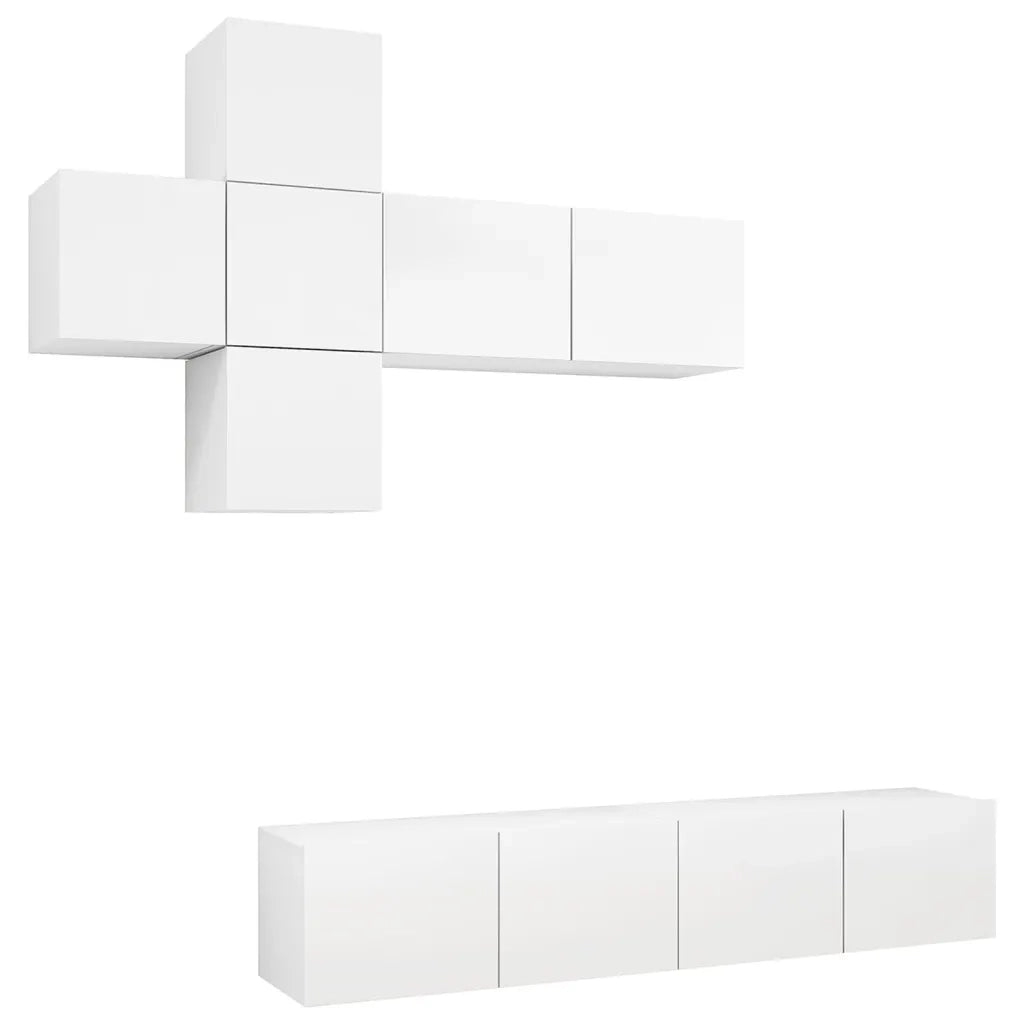 Set Mobili Porta TV 7 pz-Set di 7 Credenza per TV Bianco in Legno Multistrato 811294