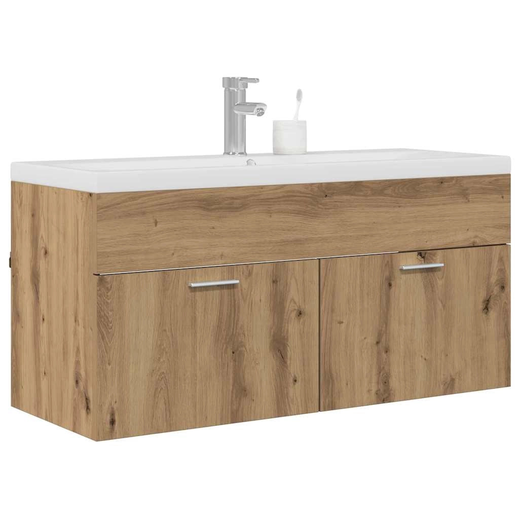 Mobiletto da bagno moderno sospeso con 2 ante 100 x 38,5 x 46 cm finitura rovere ingegnerizzato fatto a mano 02_0056321