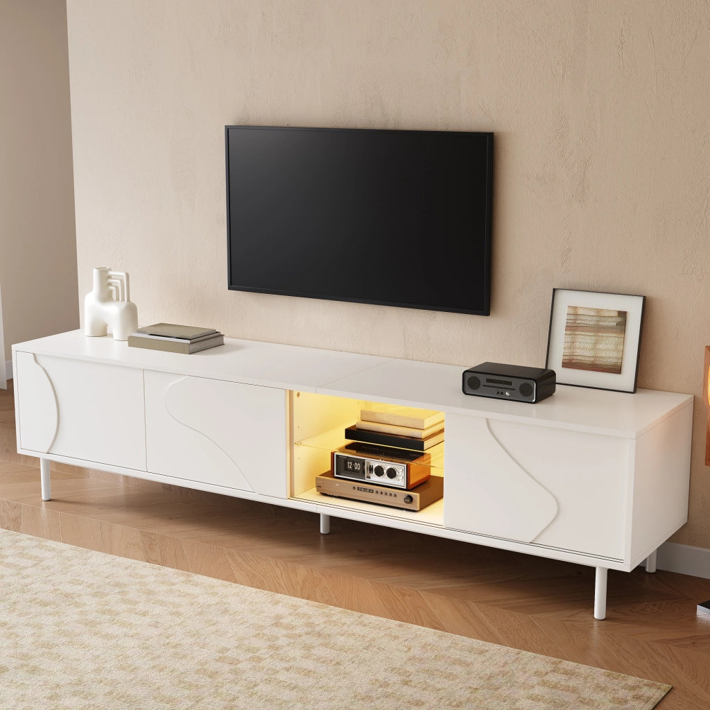 Mobile TV con 3 ante scorrevoli; LED e passacavi - soggiorno - 180×40×45 cm - bianco