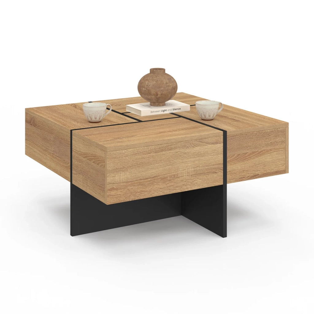 IDMarket - Tavolino quadrato TALIA 70 cm con cassetti in legno e nero