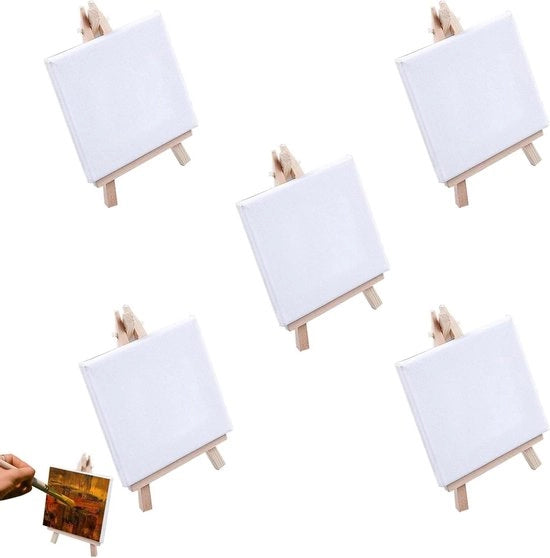 Mini-easel con tela 5 set di mini-easel in legno per pittura tela 10 x 10 cm con ezel 8 x 15 cm piccolo per decorazioni di matrimonio display di artigianato pittorico
