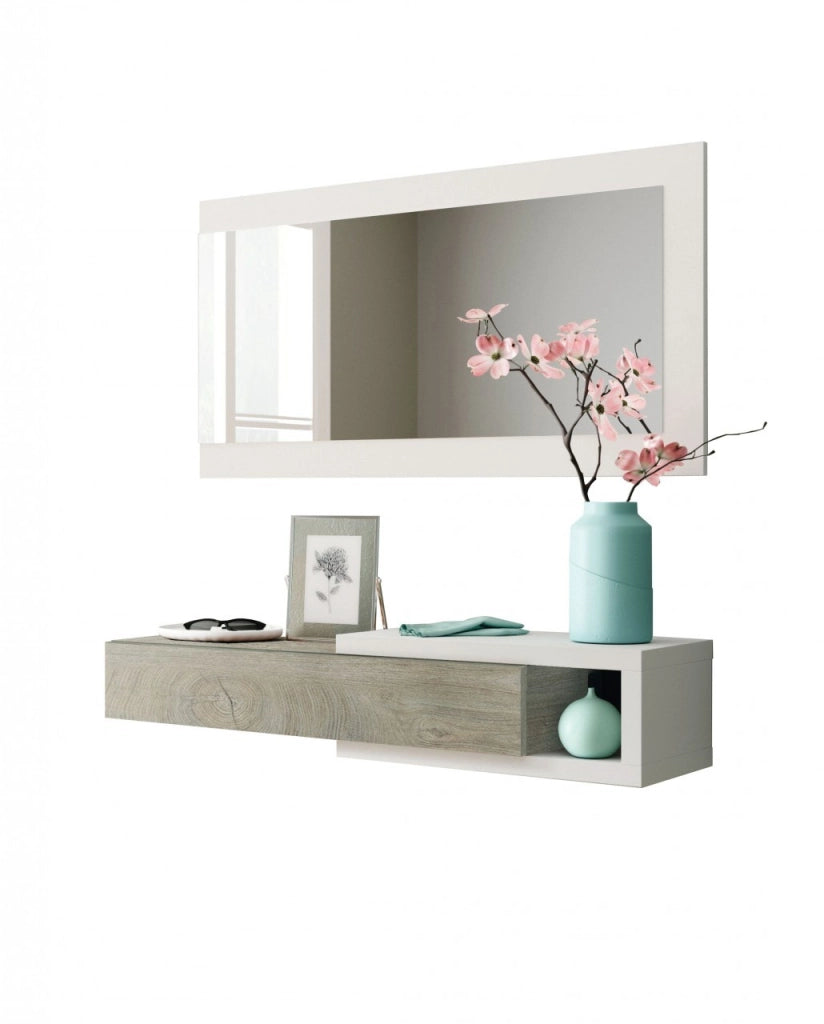 KIT INGRESSO 1 CASSETTO + SPECCHIO NOON BIANCO/QUERCIA