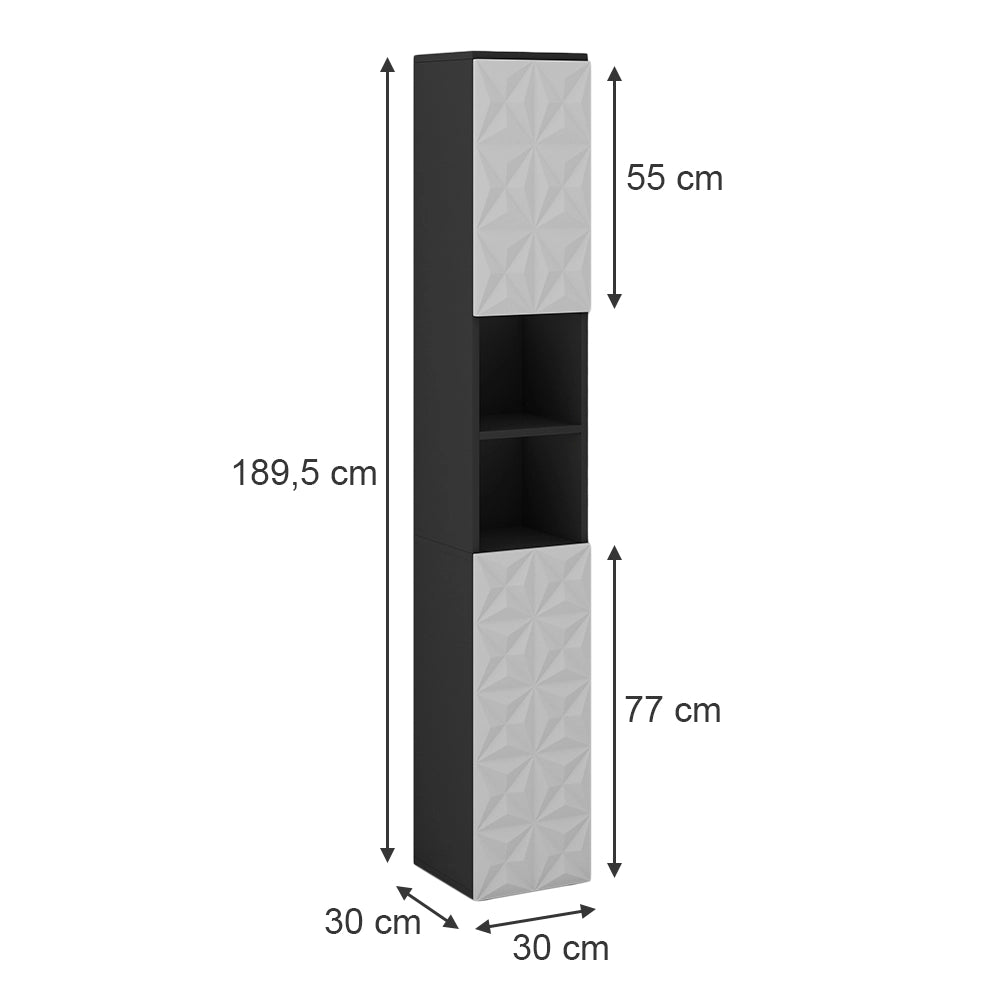 Vicco Armadio per il bagno Nero 30 x 189.5 cm con 2 ante e 3 scomparti