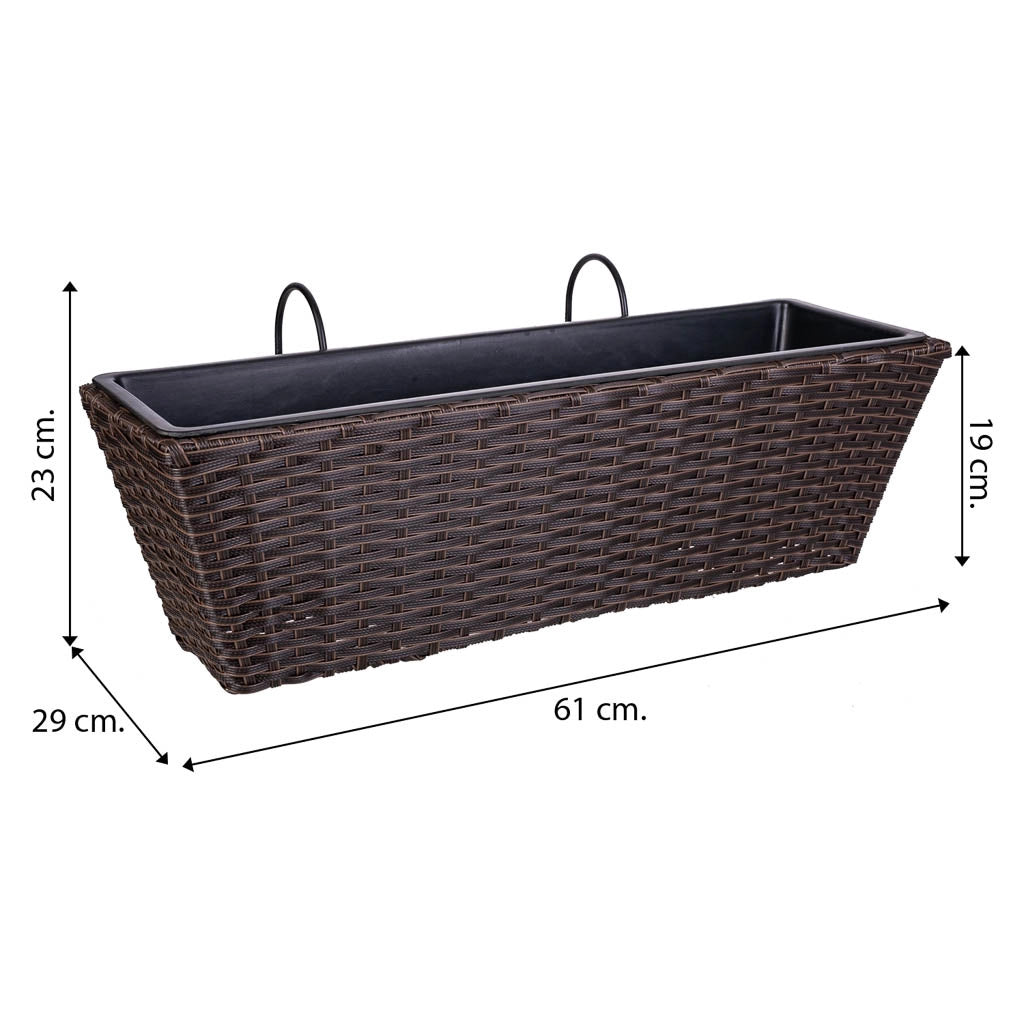 Fioriera sospesa in polyrattan marrone 61x20/29x19/23h