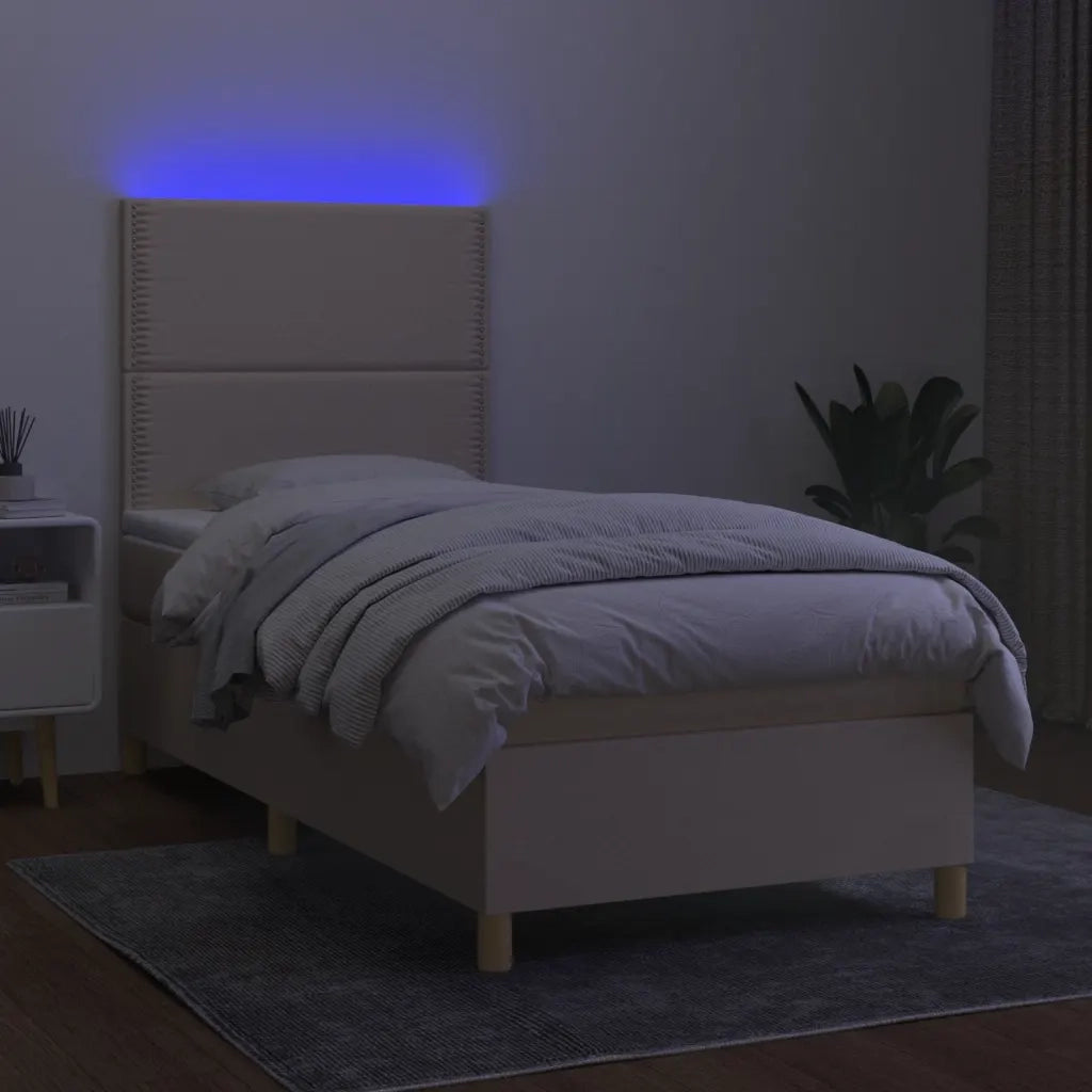 Letto a Molle con Materasso e LED Crema 90x190 cm in Tessuto 3135322