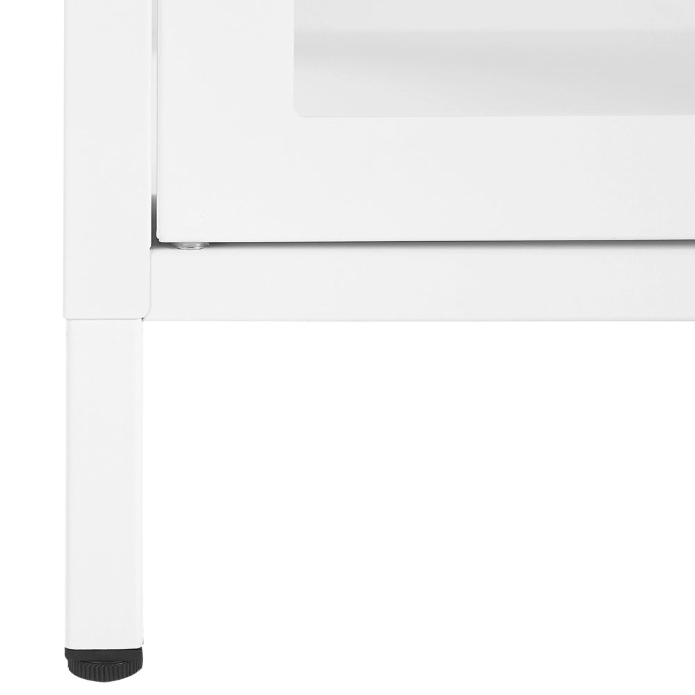 Credenza in metallo bianco 115 x 35 cm 3 ante ripiani in vetro temperato gambe soggiorno moderno