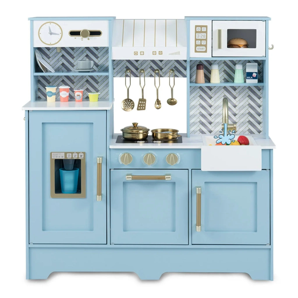 Cucina giocattolo per bambini in legno 84 x 30 x 90 cm con lavello e piano cottura stile moderno MDF blu 20_0017584