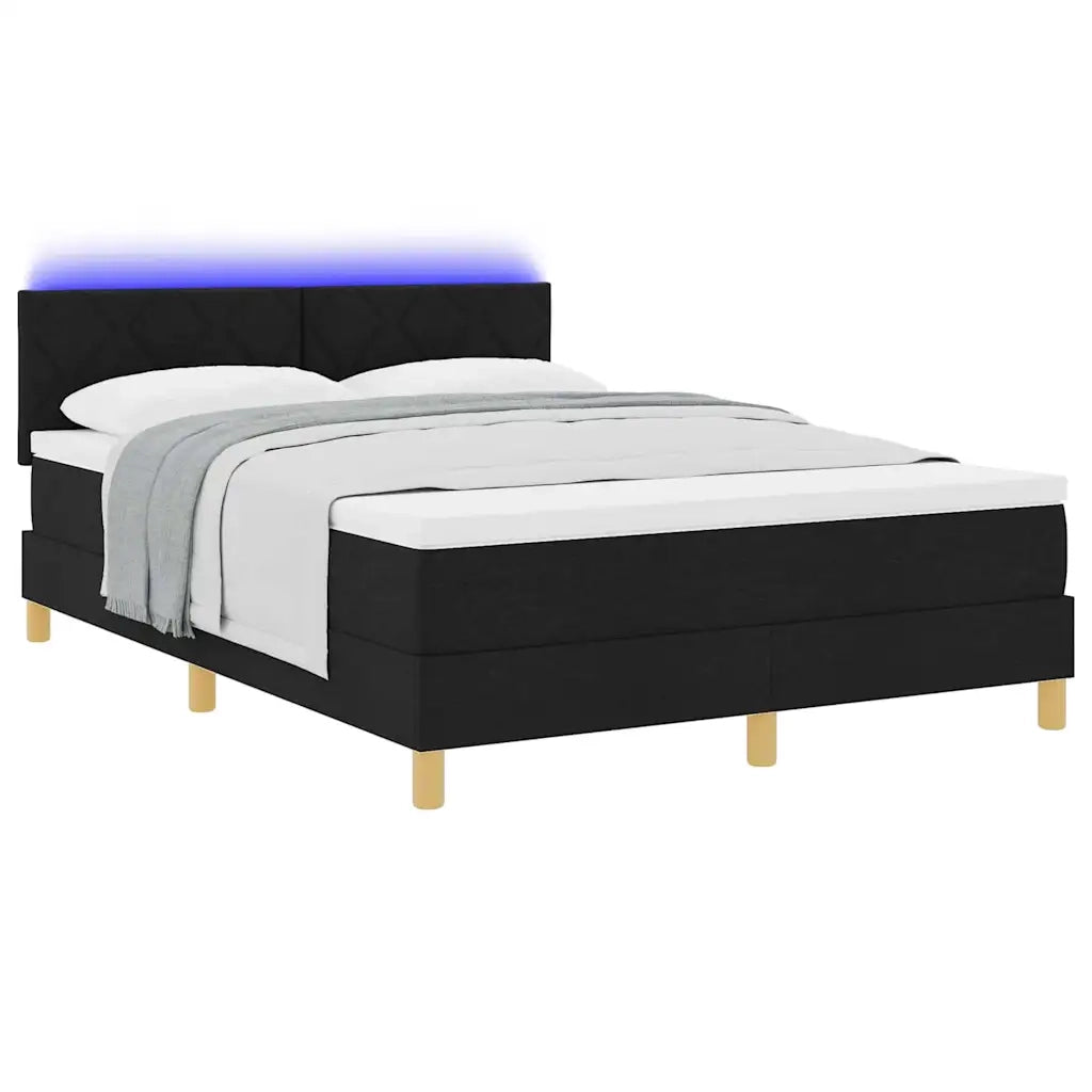 Letto a Sorgente LED con materasso Nero 140 x 190 cm Tessuto 3342515