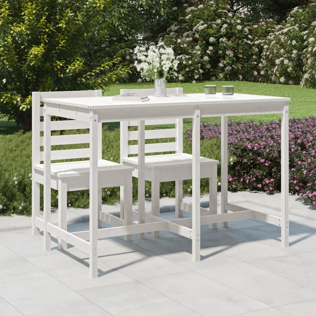 Tavolo da Giardino | Tavolino da esterno Bianco 159,5x82,5x110 cm Legno Massello Pino