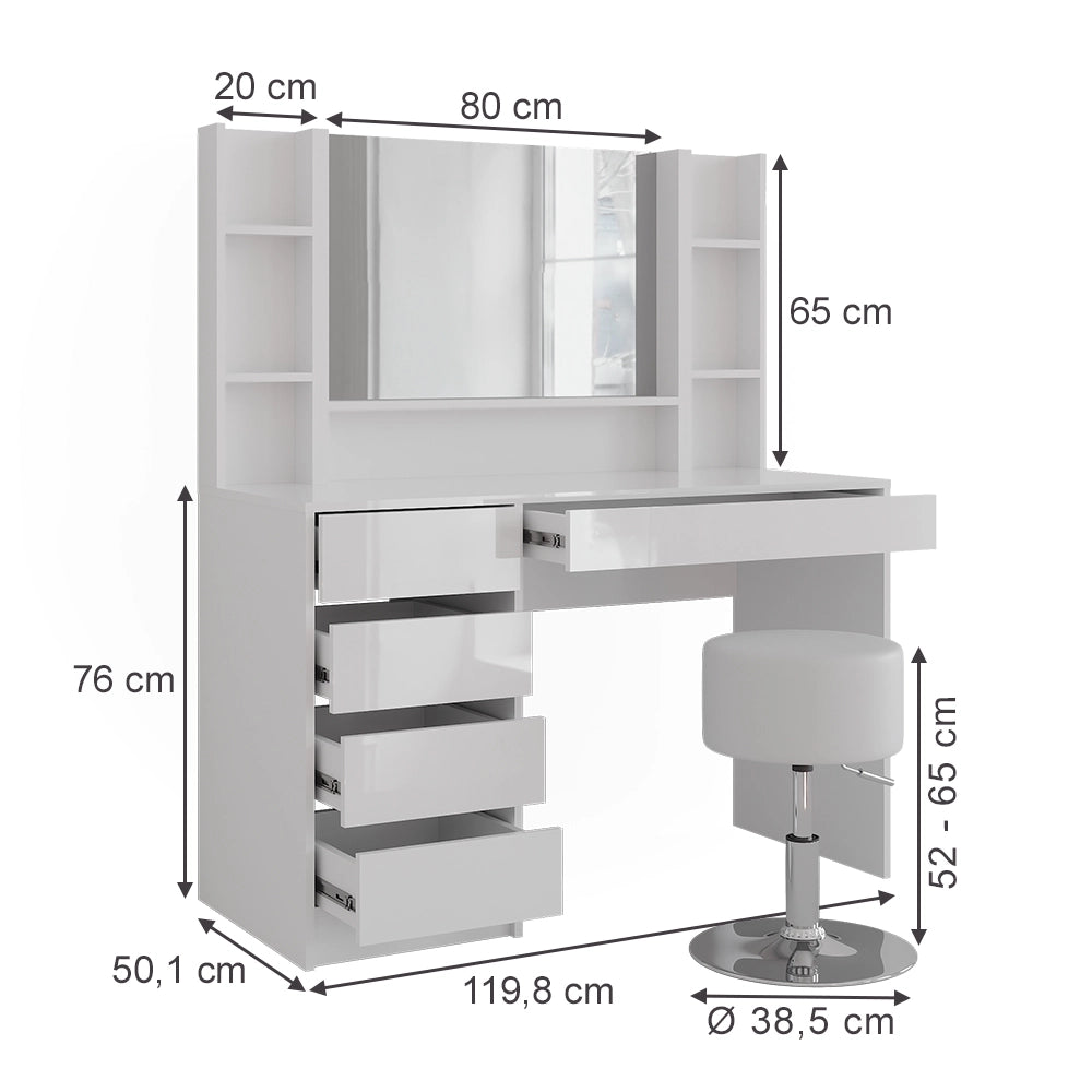 Vicco Tavolo da toeletta Bianco/bianco lucido 119.8 cm 5 parti