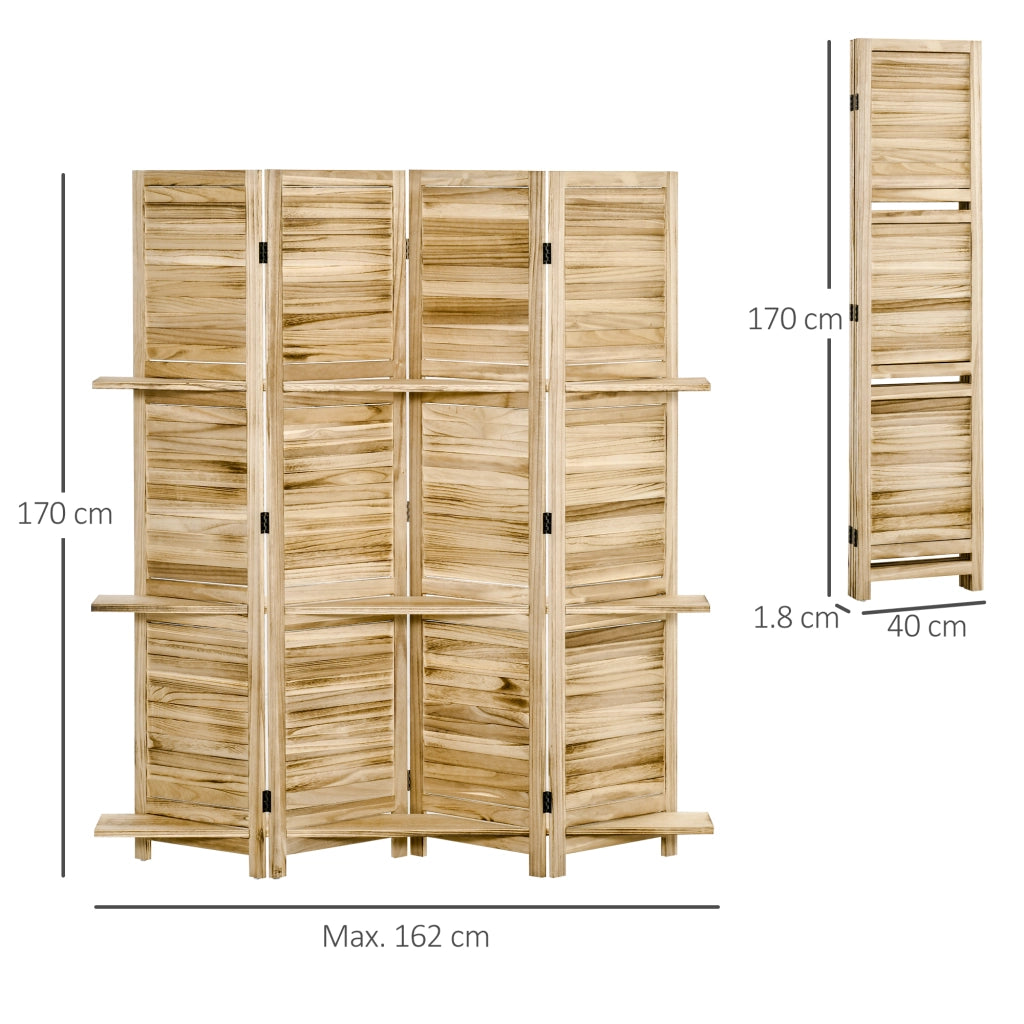Paravento a 4 Ante con Ripiani in Legno ¨C zephmum ¨C Paulonia 162x170 cm