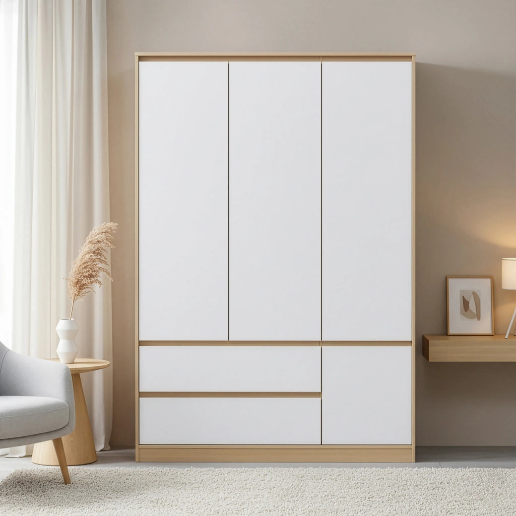 Armadio Guardaroba Bastheim con 6 Scomparti 176 x 120 x 52 cm Effetto Rovere [en.casa]
