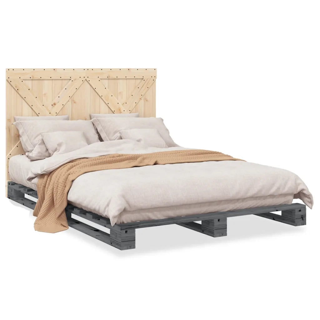 Giroletto senza Materasso Grigio 160x200 cm Legno Massello Pino 3281583