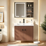 Mobile bagno 60 cm rosso-marrone, ampio spazio contenitore con 2 ante a chiusura morbida
