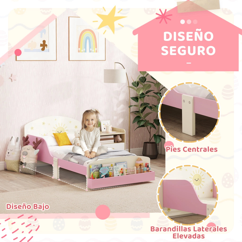 Letto a soppalco contenitore per bambini ¨C Zephmum ¨C Rosa 70x140 cm con stelle