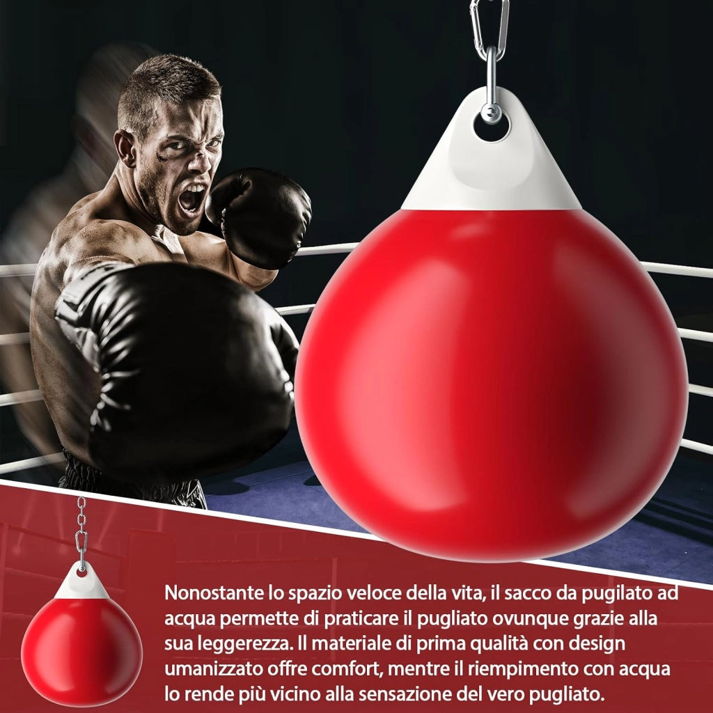 Sacco da Boxe per Bambini ed Adulti 50 kg, Sacco da Boxe ad Acqua con Catena Metallica Regolabile, Ganci, Fibbie di Assicurazione e Tubo dell’Acqua