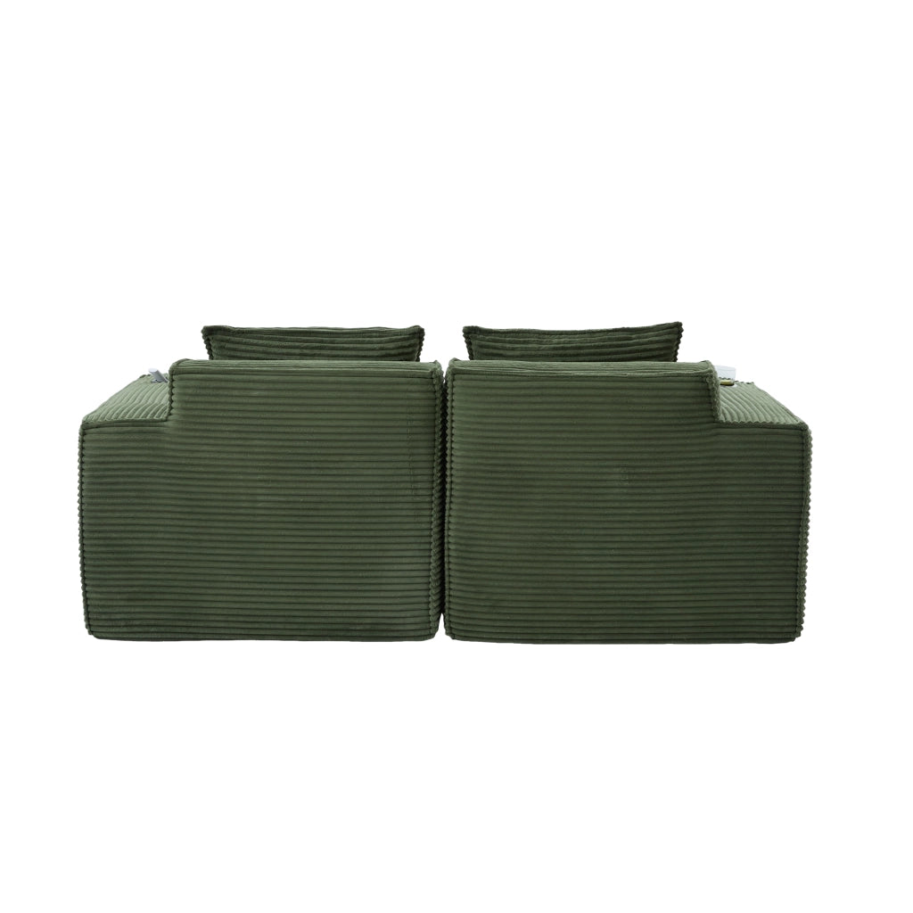 Divano modulare a 2 posti in velluto a coste con portabicchieri e tasche laterali verde 188 × 90 × 75 cm