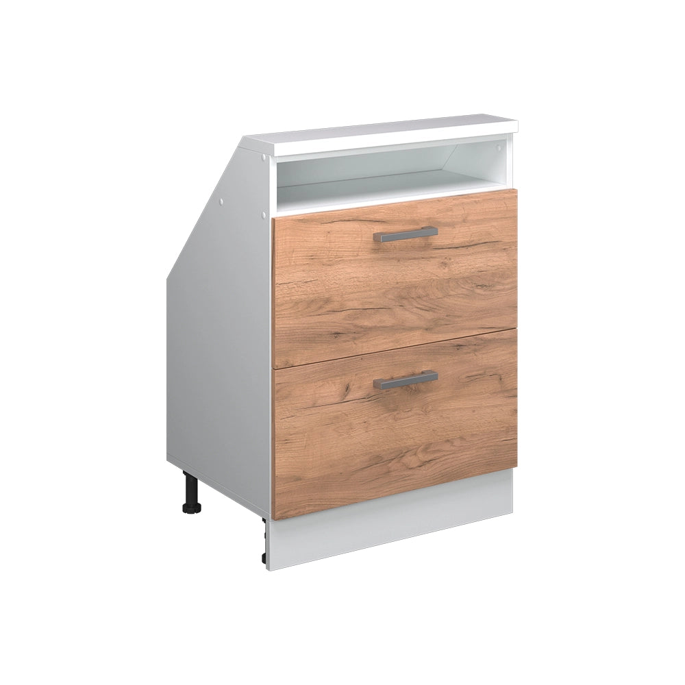 Mobile cucina sottotetto R-Line Rovere dorato/Bianco 60 cm con 2 cassetti Vicco
