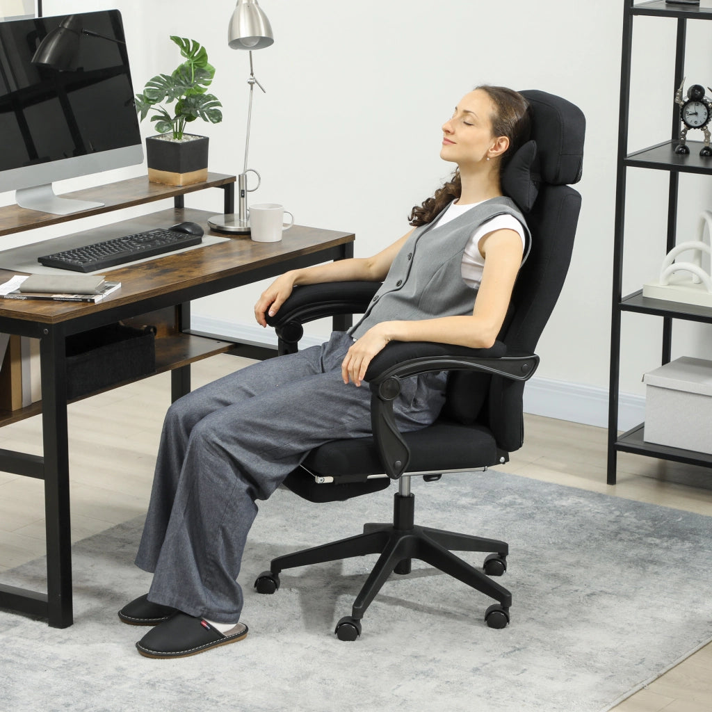 Sedia da ufficio reclinabile con poggiapiedi e rotelle ¨C zephmum ¨C nero 62x68x127 cm