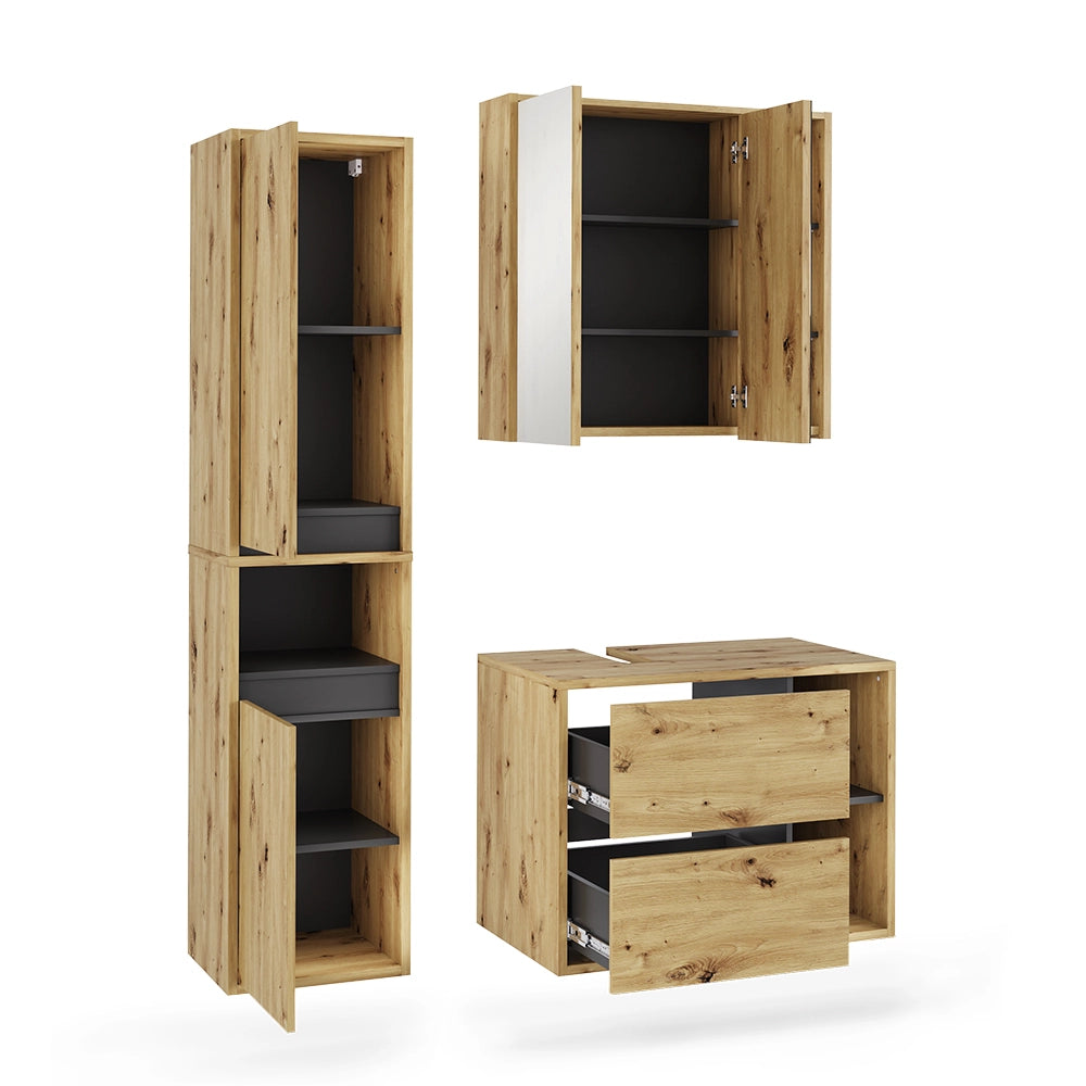 Vicco Set di mobili da bagno Artigiano/grigio 3 parti