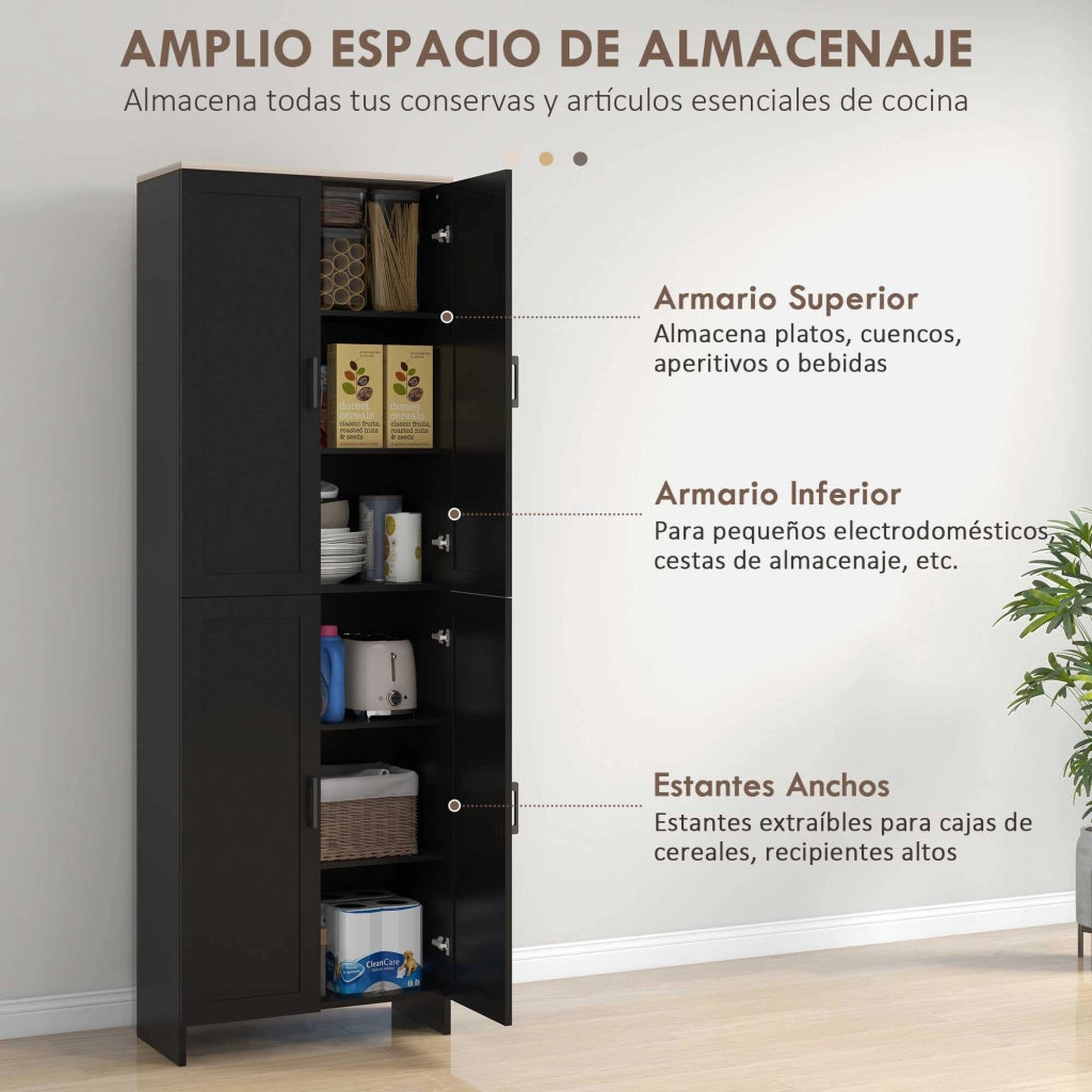 Armadio da Cucina con 4 Ante e Ripiani Aggiustabili ¨C zephmum ¨C Nero 60x30x170 cm
