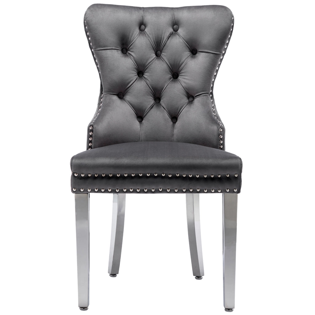 Sedia da Pranzo Imbottita in Velluto ¨C Xylo ¨C Set 6 Pezzi, Gambe in Metallo, Grigio
