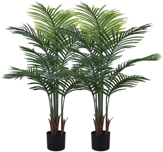 Palmartefice in Fibra di Vetro da 120cm in un Pacchetto da 2, Pianta Artificiale di Palma Tropicale con Vaso Nero, Areca in Fibra di Vetro per Ambiente di Casa, Ufficio, Salotto, Arredamento Interno