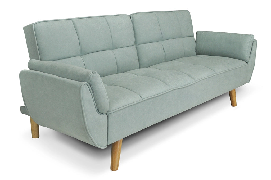 Divano letto clic clac in tessuto vellutato verde Tiffany - divano 3 posti Ambra piedi legno naturale DL-AM20FBC