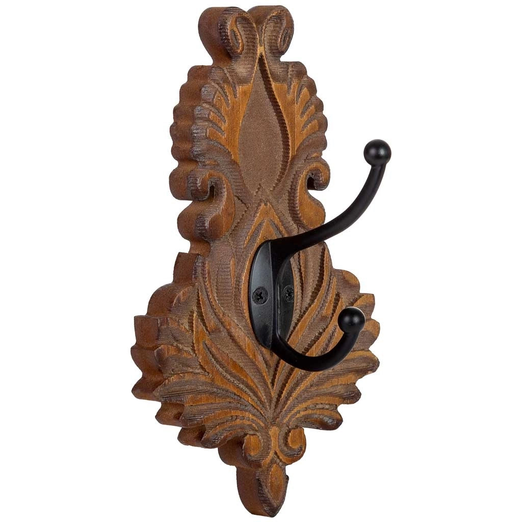 Appendiabiti da parete in legno intagliato marrone 11,5x8,5x20,5h cm