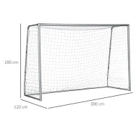 Porta da Calcio Grigia 300x120x200 cm con Viti e Picchetti inclusi, in PE e Metallo