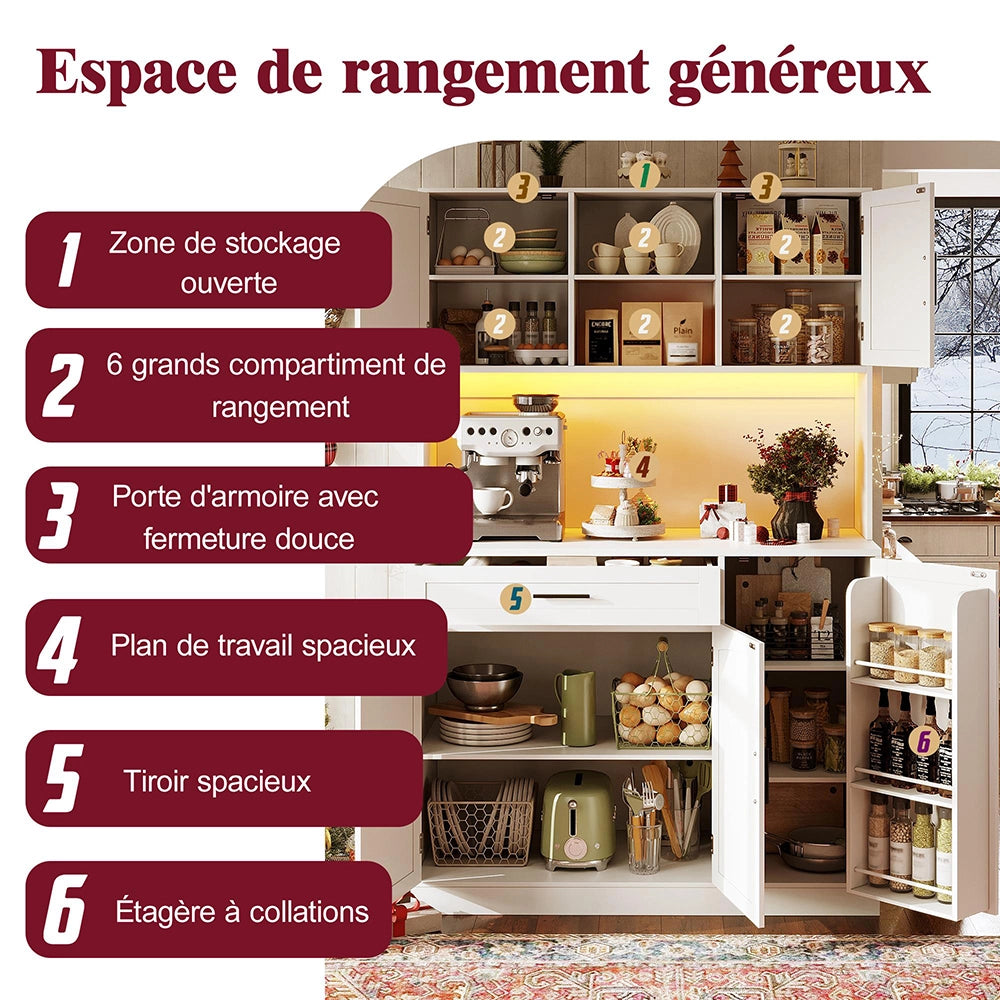 Armadio laterale per cucina - Xylo - 110x38x180cm - Bianco - Stile cottage, 5 porte, LED e presa elettrica