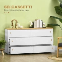 Cassettiera 6 Cassetti Moderna in Truciolato per Camera da Letto e Ingresso, 140x37x75cm