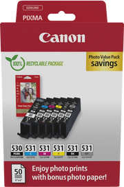 Canon PGI-530/CLI-531 PVP cartuccia d'inchiostro 6 pz Originale Nero, Ciano, Grigio, Magenta, Nero per foto, Giallo